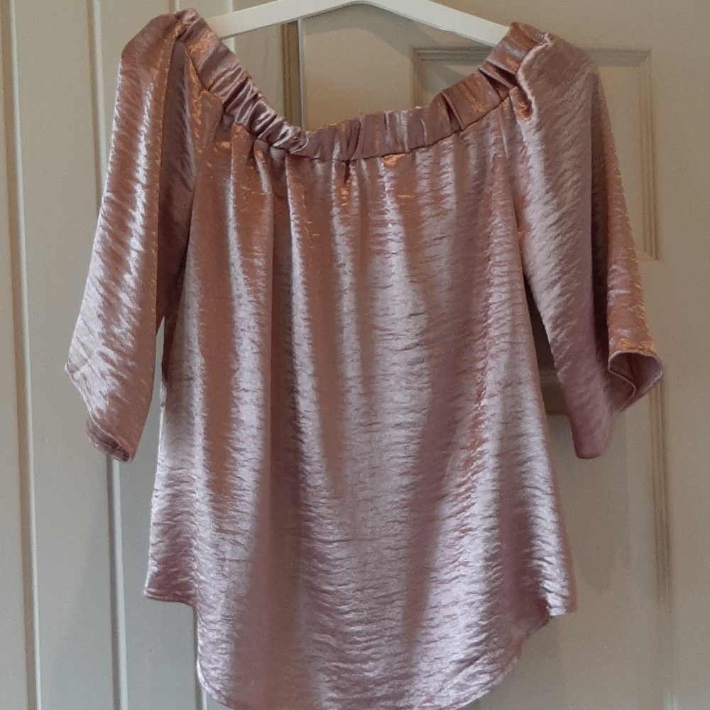 Metallic pink off the shoulder top